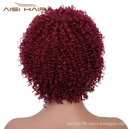 Aisi Hair Unprocessed Human Hair Natural Girls 150% Density Afro Kinky Curly Short Pixie Cut Red Wig